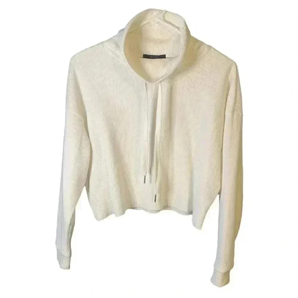 Forever 21 White Waffle Crowl Neck Cropped Hoodie Top